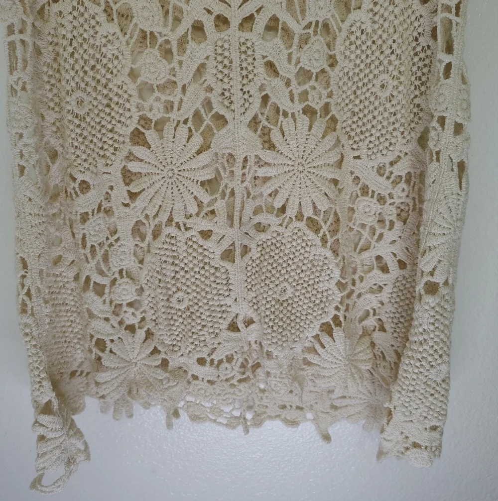 Moon Collection Cream Lace Knit Top 100% Cotton Sz M - Picture 3 of 9